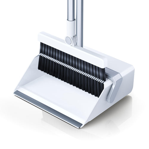 Broom with Dustpan Combo SetUOEOS One-Sweep CleanPet Hair Removal Broom with Self-Cleaning Double-Layer TeethHigh Density Broom and Windproof Dustpan for Indoor&Outdoor